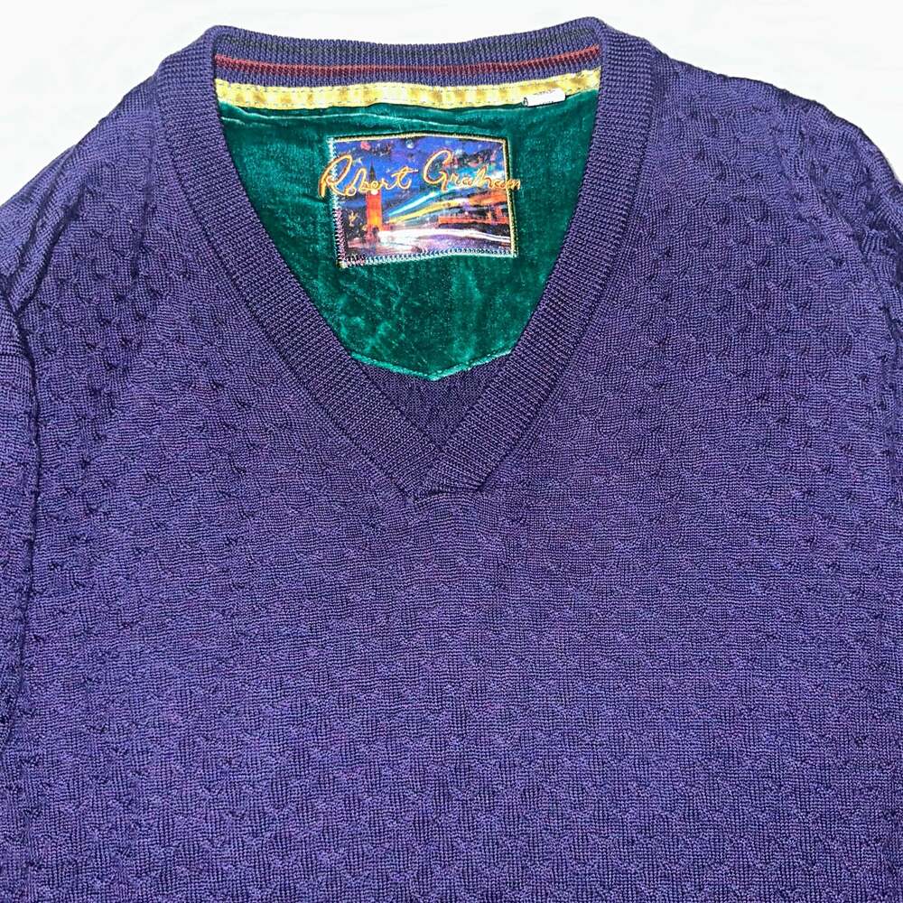 Robert Graham Collectors Textured Wool Crew neck Sweater Mens 2xl Purple Knit - Picture 3 of 12
